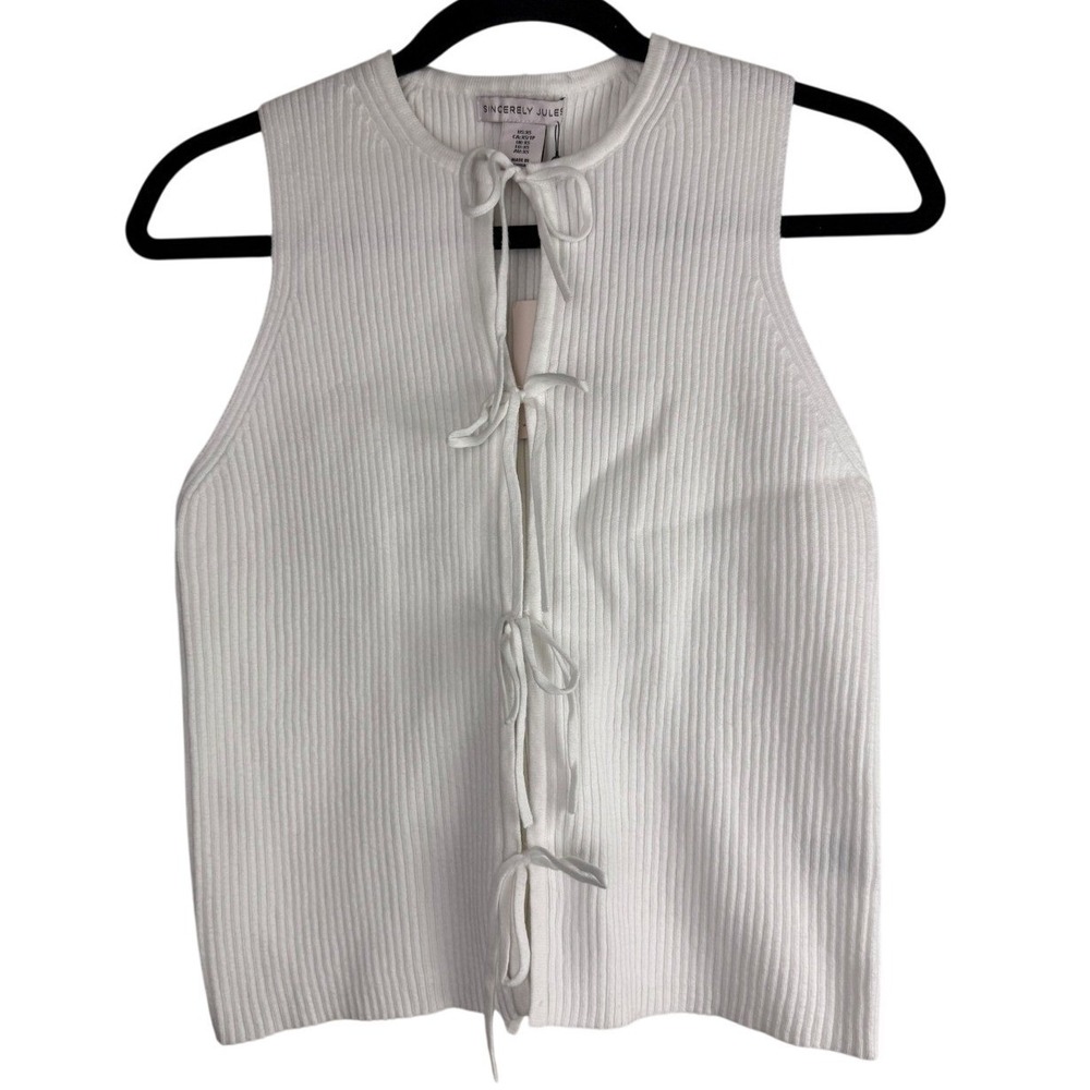 Sincerely Jules Cream Ribbed Tie Front Sweater Vest Top Coquette XS NWT